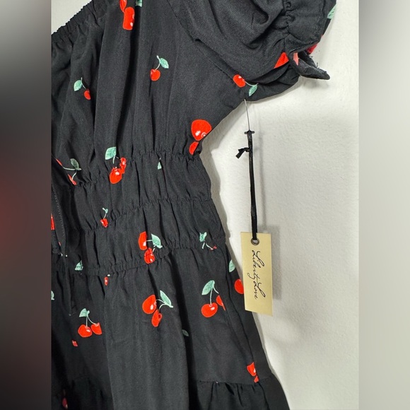 Black Cherry Print SunDress Mini Dress NWT - Picture 7 of 11